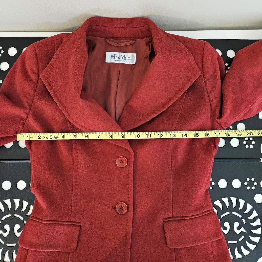 Max Mara Red Wool Fall Winter Blazer Jacket Elbow Patches Women's 8 | FLAW - Picture 8 of 16